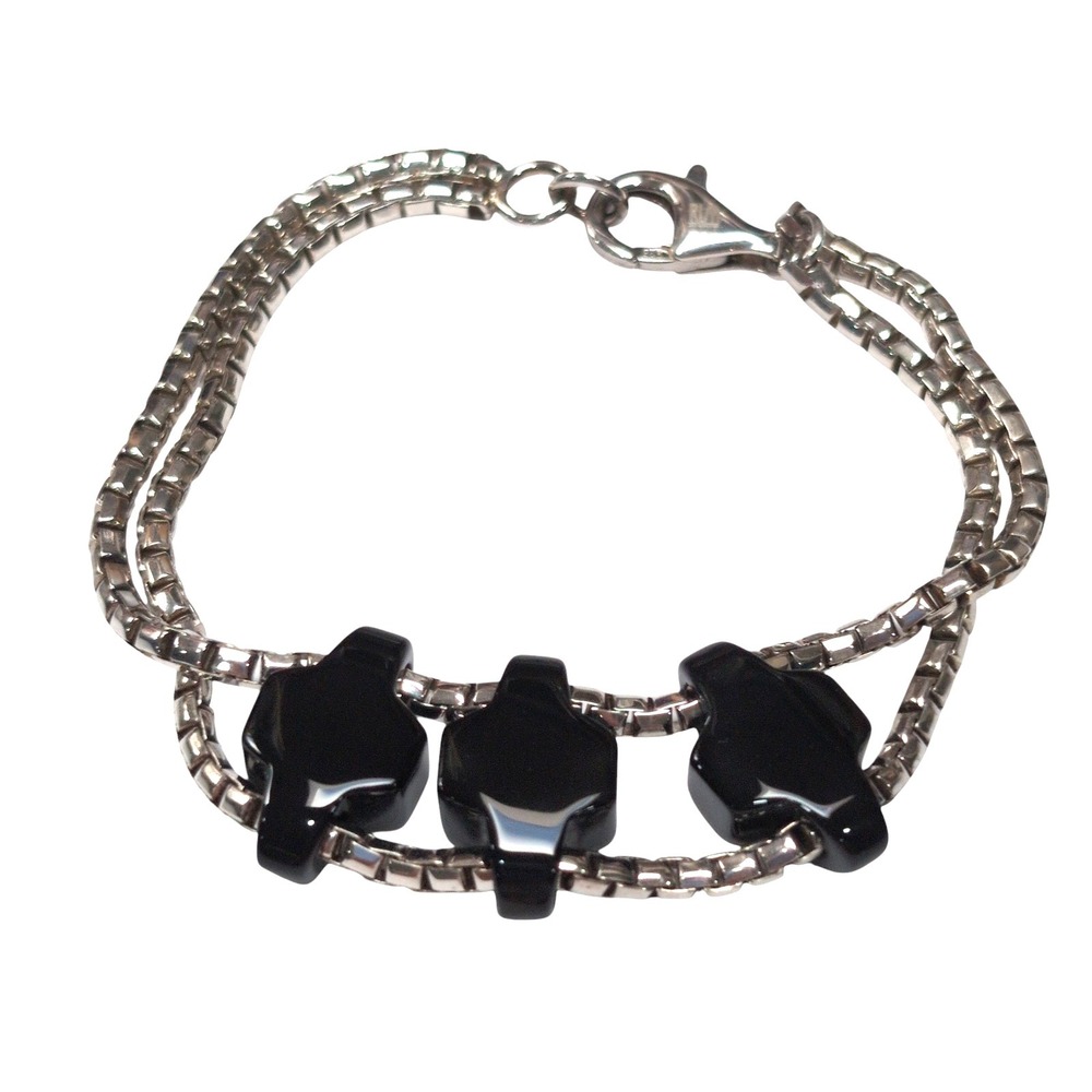 Robert‎ Lee Morris RLM Sterling Silver 925 Black Onyx 3-Cross 7" Bracelet 27.7g